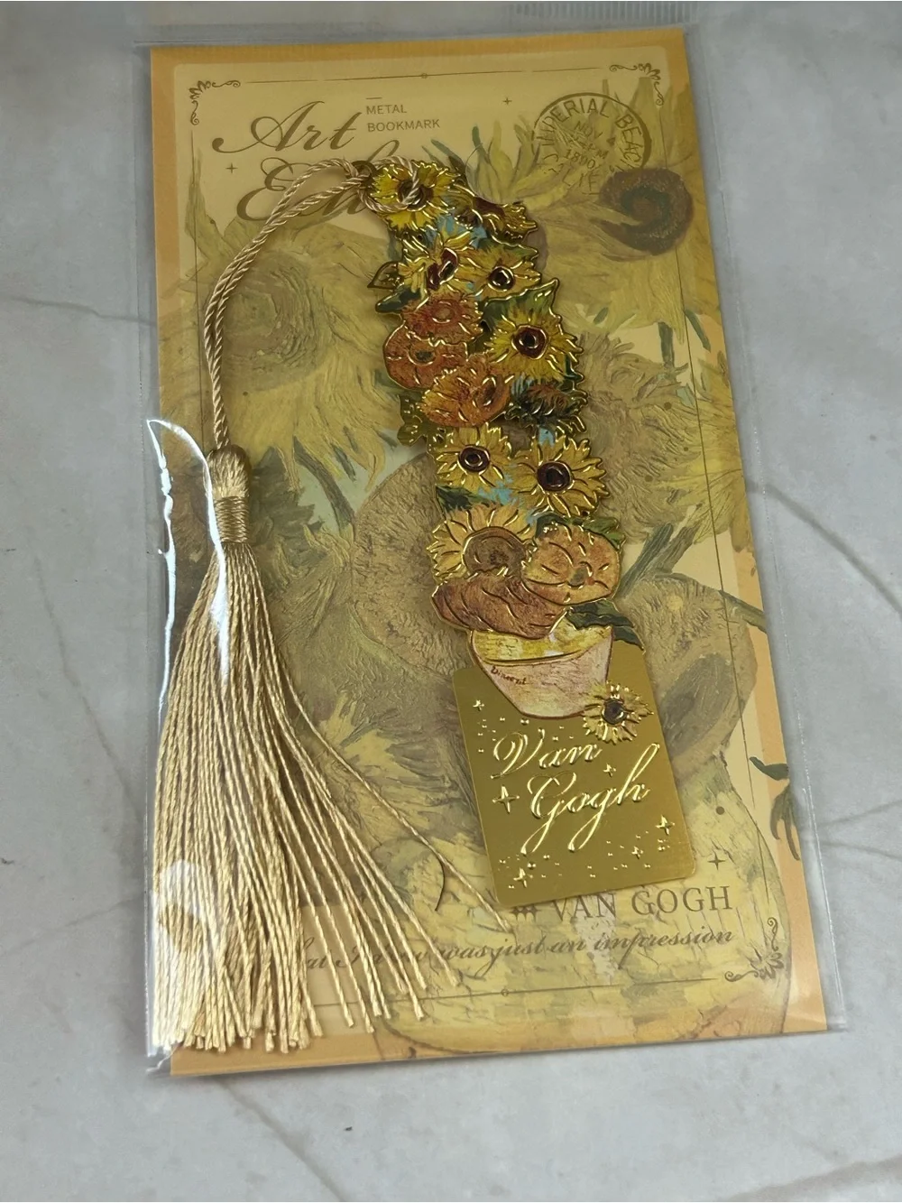 Van Gogh Gold Floral Metal Bookmark with Gold Tassel
